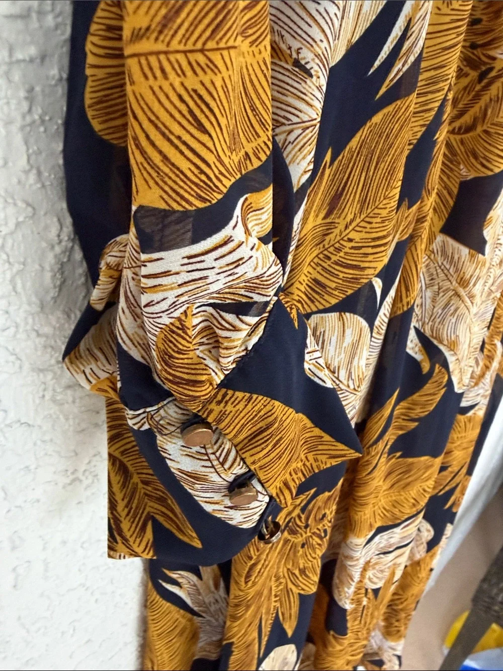 Pink Stitch Floral Print maxi dress in Mustard & Black open front size L - Picture 8 of 13
